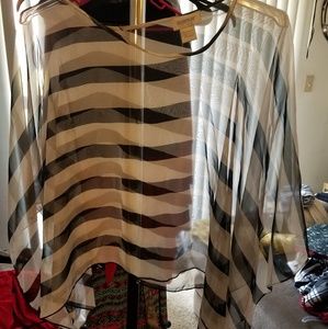 ❤Sheer black & white striped shawl (Avenue)